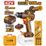 INGCO 42V 99nm Brushless Cordless Impact Drill, 13mm Metal Chuck (CIDLI429982) - Image 4