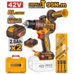 INGCO 42V 99nm Brushless Cordless Impact Drill, 13mm Metal Chuck (CIDLI429982) - Image 5