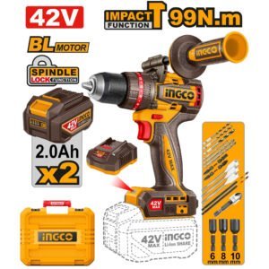 INGCO 42V 99nm Brushless Cordless Impact Drill, 13mm Metal Chuck (CIDLI429982) - Image 3