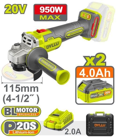 DYLLU 20V Brushless Cordless Angle Grinder 100mm, 3 Speed (DTLAP5312)