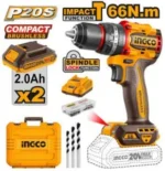 INGCO 20V Brushless Cordless Impact Drill 66Nm, 13mm Metal Chuck (CIDLI20668) - Image 2