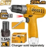 INGCO 12V Cordless Drill 20Nm, 10mm Keyless Chuck (CDLI12456) - Image 2