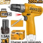 INGCO 12V Cordless Drill 20Nm, 10mm Keyless Chuck (CDLI12456)