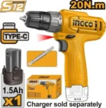 INGCO 12V Cordless Drill 20Nm, 10mm Keyless Chuck (CDLI12456) - Image 3