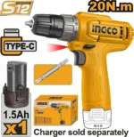 INGCO 12V Cordless Drill 20Nm, 10mm Keyless Chuck (CDLI12456) - Image 5